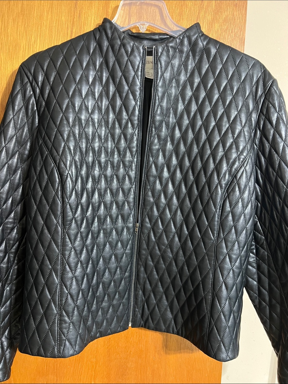 Vintage Jones New York Black Diamond Quilted Leather Zip Jacket